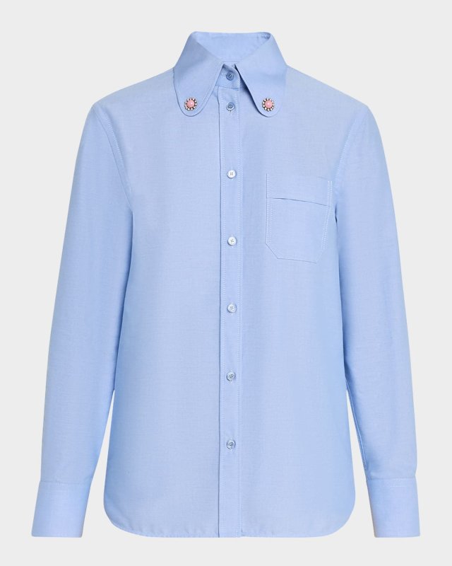Button Down Collar Shirting Blouse